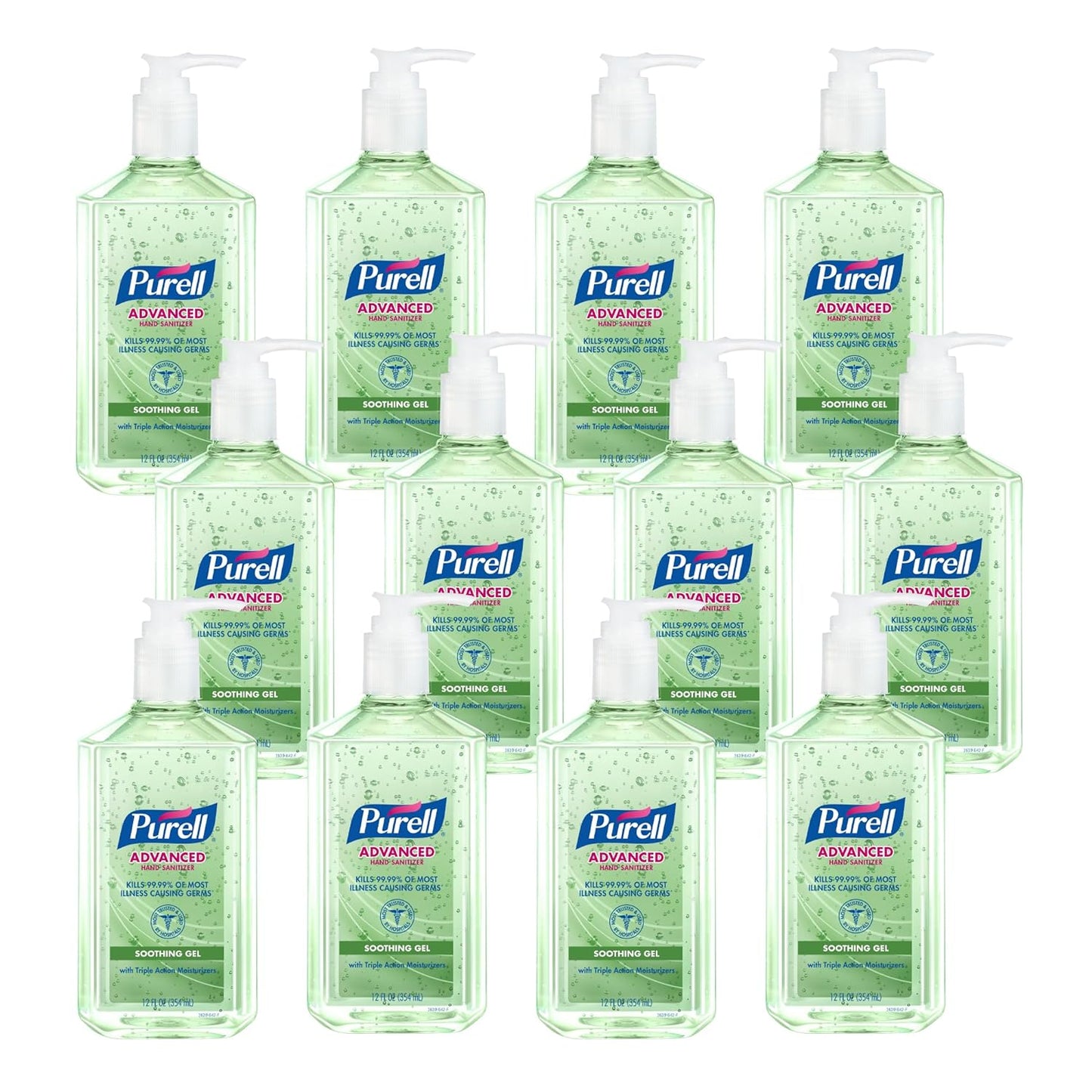 PURELL Advanced 3639-12 Gel calmante desinfectante de manos, aroma fresco, botella de bomba de 12 onzas líquidas (paquete de 12)