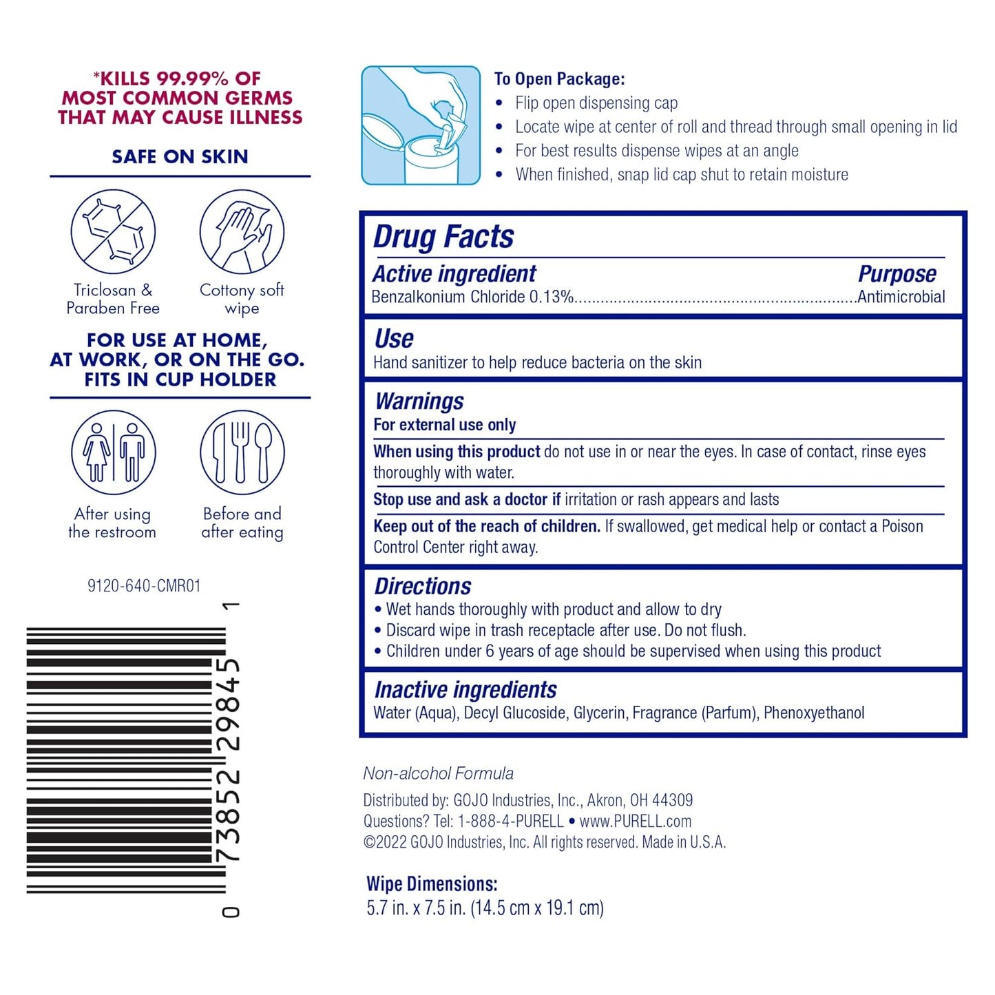 Toallitas desinfectantes para manos PURELL con aroma fresco y limpio